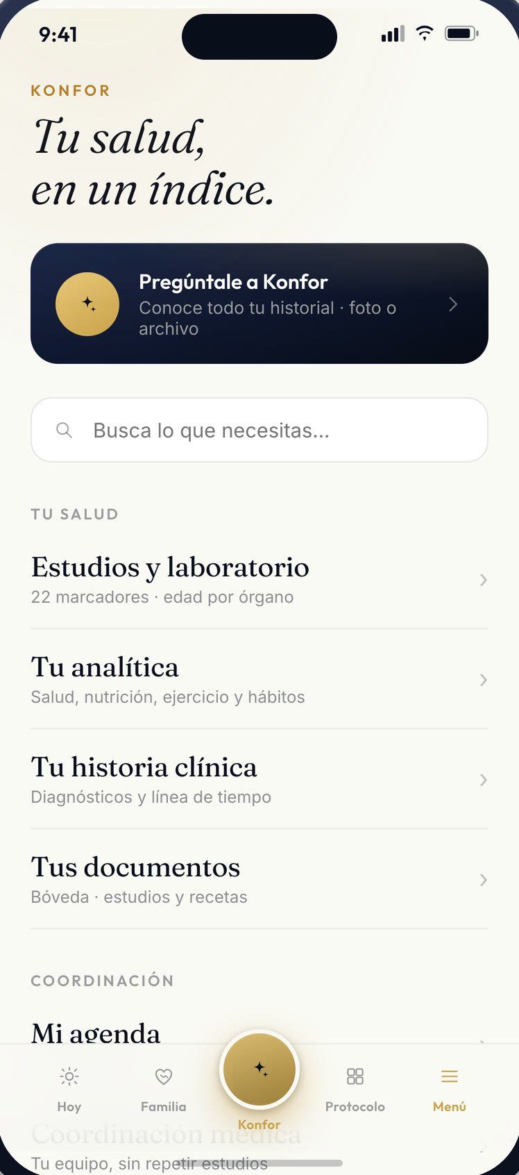 Modo simple: tu salud en una sola lista.