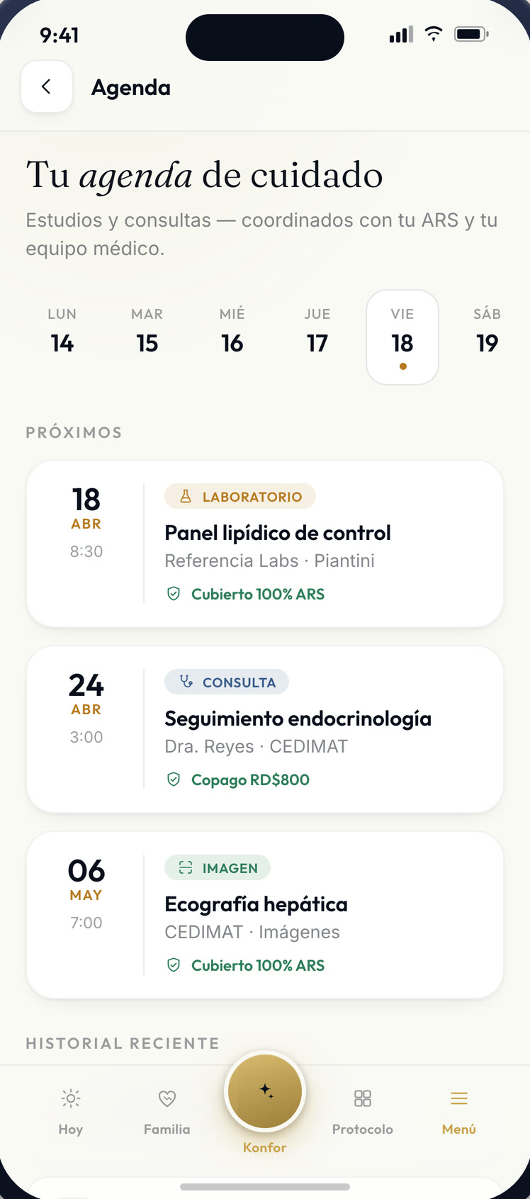 Pantalla de agenda con las citas confirmadas.